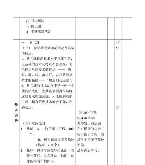 乒乓球防守技巧教学教案——提高防守水平的关键（全面解析乒乓球防守技巧，助你击败对手的利器）