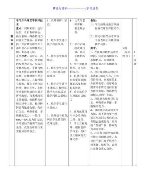 乒乓球知识技巧教案（掌握乒乓球技巧的必备教案，助你成为球坛新星）